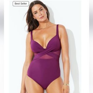 Swimsuits For All - Size 14 - CUT OUT MESH UNDERWIRE ONE PIECE SWIMSUIT